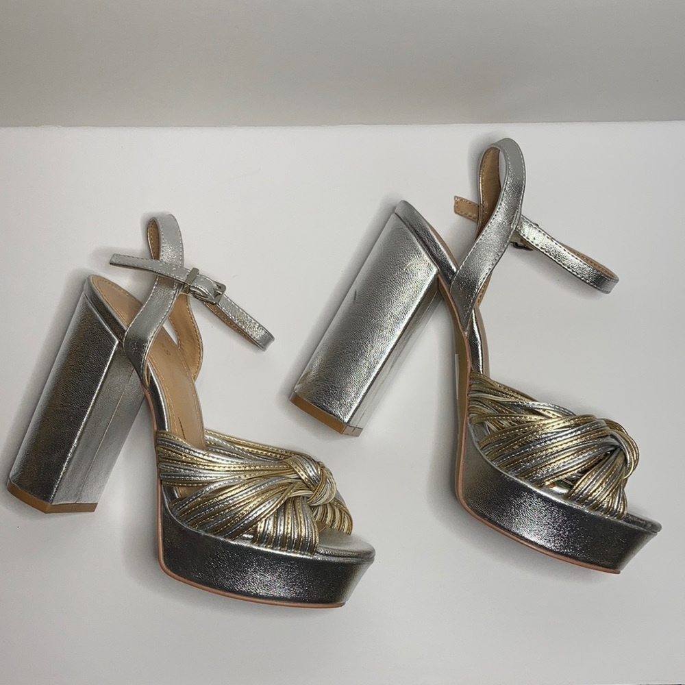 Express metallic topknot heels